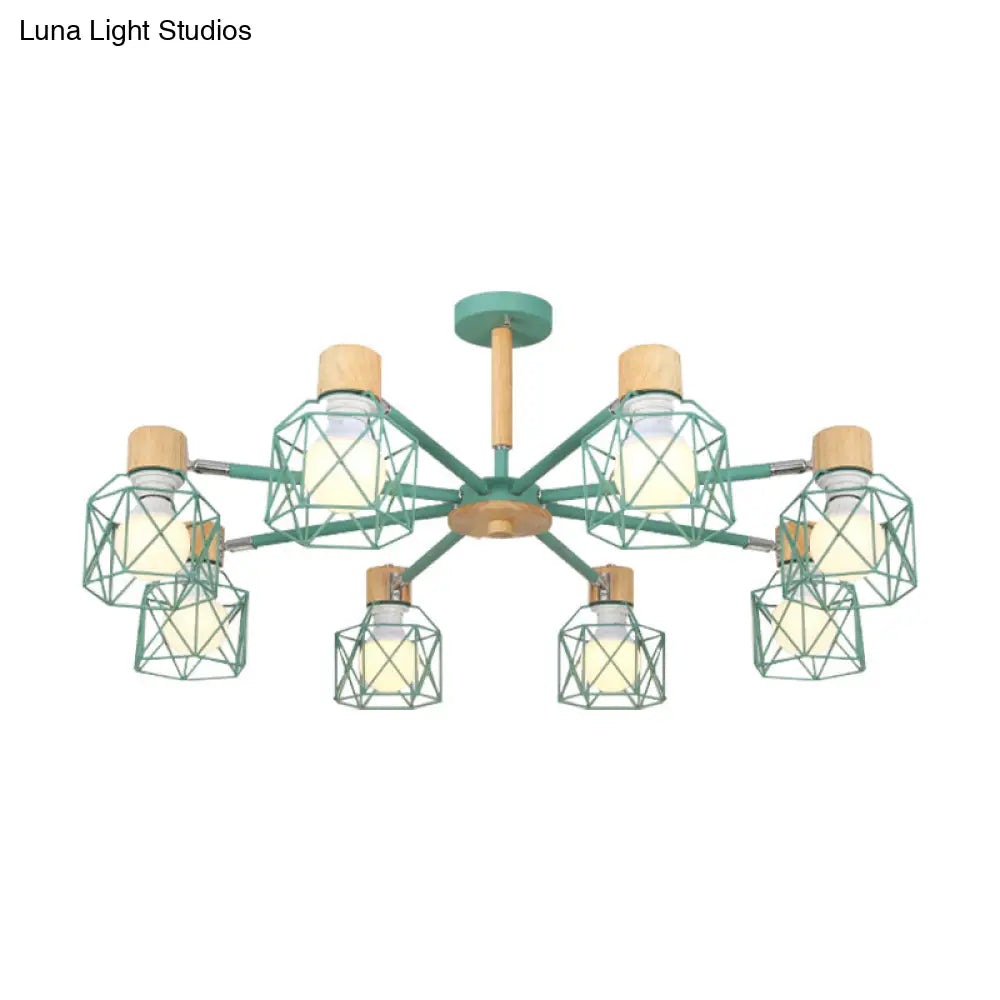 Nordic Iron Cage Semi - Flush Lamp With 3/6/8 - Head Black/Green/Gold Pendant Lighting For Ceiling