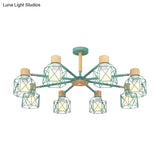 Nordic Iron Cage Semi - Flush Lamp With 3/6/8 - Head Black/Green/Gold Pendant Lighting For Ceiling