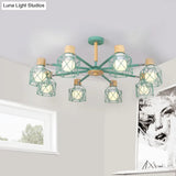 Nordic Iron Cage Semi - Flush Lamp With 3/6/8 - Head Black/Green/Gold Pendant Lighting For Ceiling