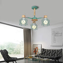 Nordic Iron Cage Semi - Flush Lamp With 3/6/8 - Head Black/Green/Gold Pendant Lighting For Ceiling