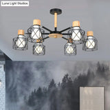 Nordic Iron Cage Semi - Flush Lamp With 3/6/8 - Head Black/Green/Gold Pendant Lighting For Ceiling