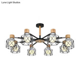 Nordic Iron Cage Semi - Flush Lamp With 3/6/8 - Head Black/Green/Gold Pendant Lighting For Ceiling