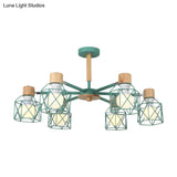 Nordic Iron Cage Semi - Flush Lamp With 3/6/8 - Head Black/Green/Gold Pendant Lighting For Ceiling