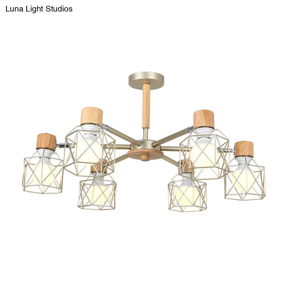 Nordic Iron Cage Semi - Flush Lamp With 3/6/8 - Head Black/Green/Gold Pendant Lighting For Ceiling