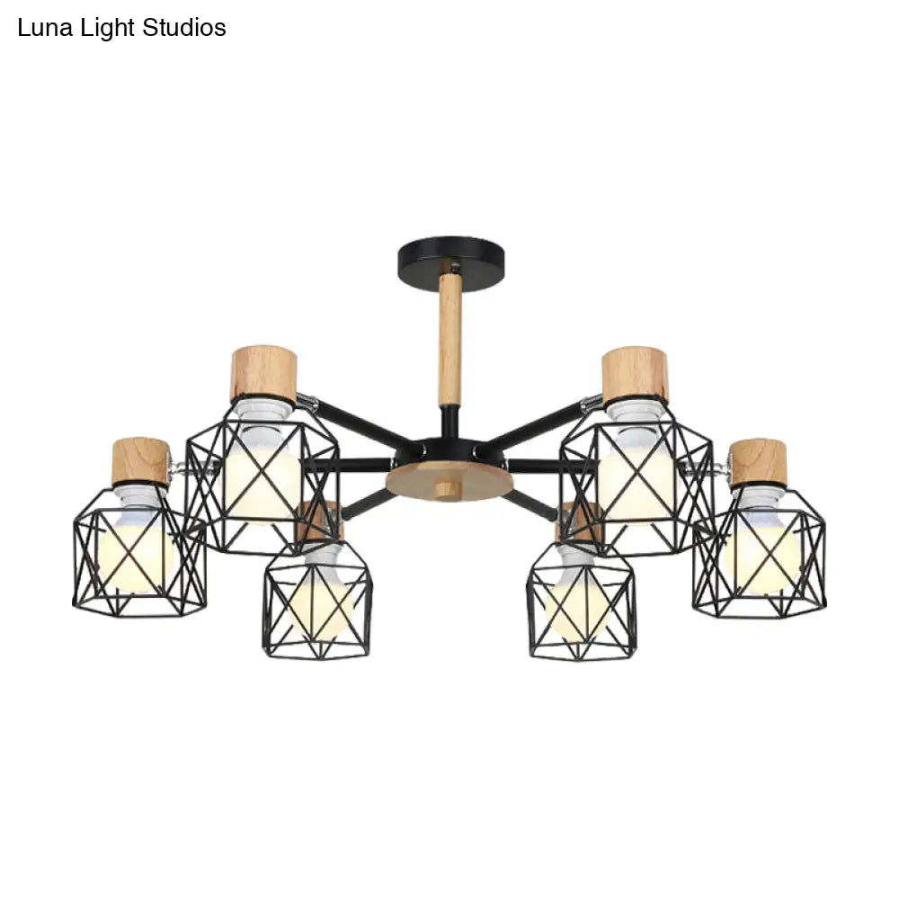 Nordic Iron Cage Semi - Flush Lamp With 3/6/8 - Head Black/Green/Gold Pendant Lighting For Ceiling