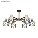 Nordic Iron Cage Semi - Flush Lamp With 3/6/8 - Head Black/Green/Gold Pendant Lighting For Ceiling