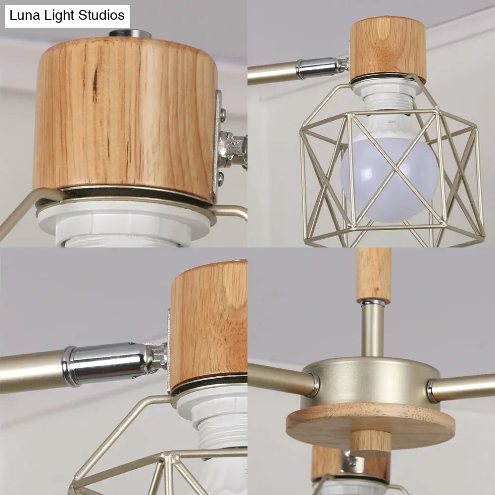 Nordic Iron Cage Semi - Flush Lamp With 3/6/8 - Head Black/Green/Gold Pendant Lighting For Ceiling