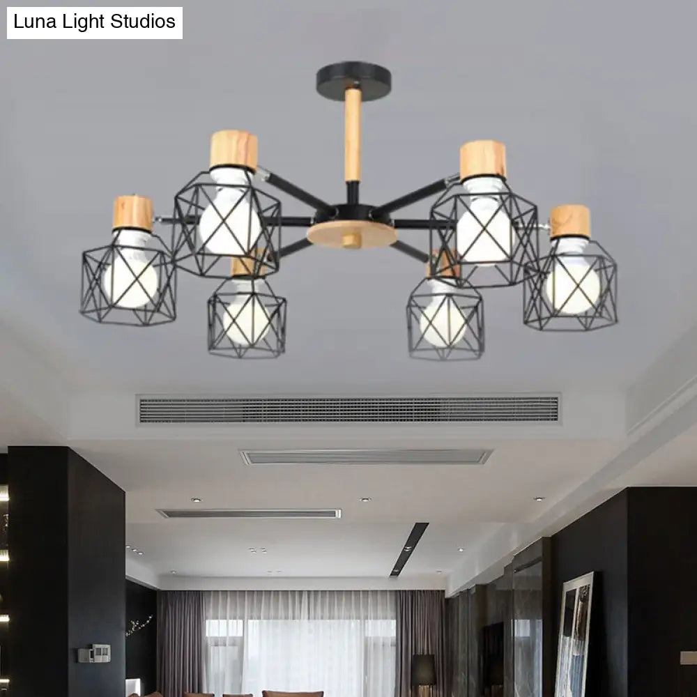 Nordic Iron Cage Semi - Flush Lamp With 3/6/8 - Head Black/Green/Gold Pendant Lighting For Ceiling