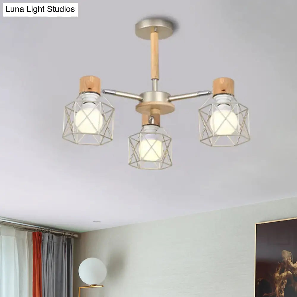 Nordic Iron Cage Semi - Flush Lamp With 3/6/8 - Head Black/Green/Gold Pendant Lighting For Ceiling