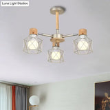 Nordic Iron Cage Semi - Flush Lamp With 3/6/8 - Head Black/Green/Gold Pendant Lighting For Ceiling