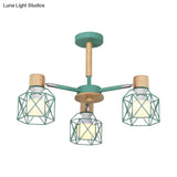 Nordic Iron Cage Semi - Flush Lamp With 3/6/8 - Head Black/Green/Gold Pendant Lighting For Ceiling