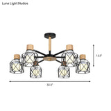 Nordic Iron Cage Semi - Flush Lamp With 3/6/8 - Head Black/Green/Gold Pendant Lighting For Ceiling