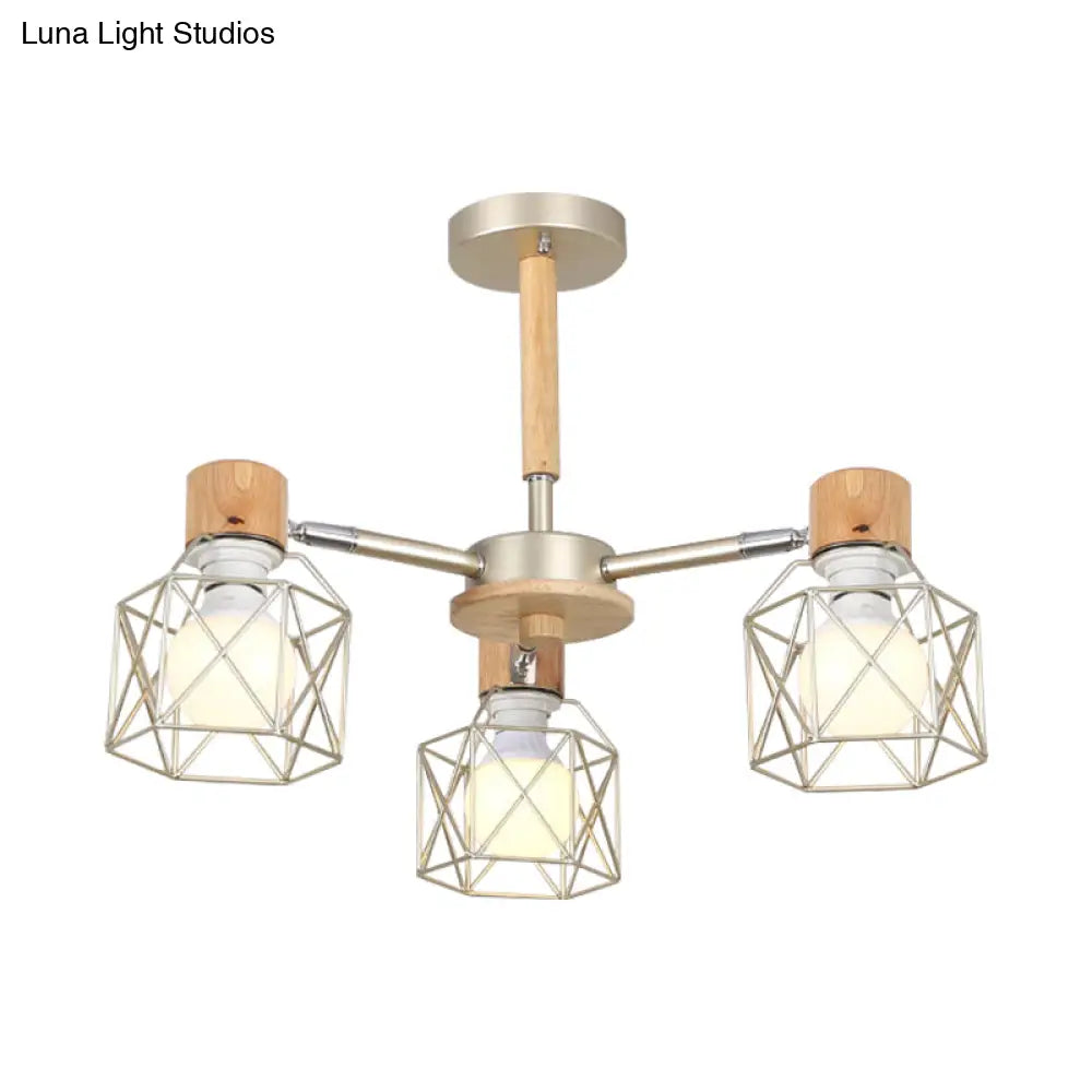 Nordic Iron Cage Semi - Flush Lamp With 3/6/8 - Head Black/Green/Gold Pendant Lighting For Ceiling