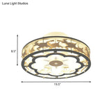 Nordic Iron Drum Ceiling Light Fixture 6-Bulb Semi Flush Mount Grey With Wood Elk Decor