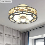 Nordic Iron Drum Ceiling Light Fixture 6-Bulb Semi Flush Mount Grey With Wood Elk Decor