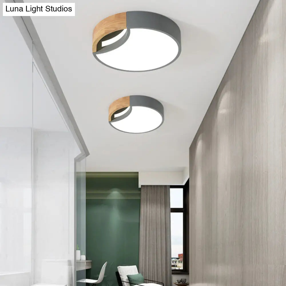 Nordic Iron Grey/White/Green Led Ceiling Light With Wood Grip - 12’/16’/19.5’ Wide
