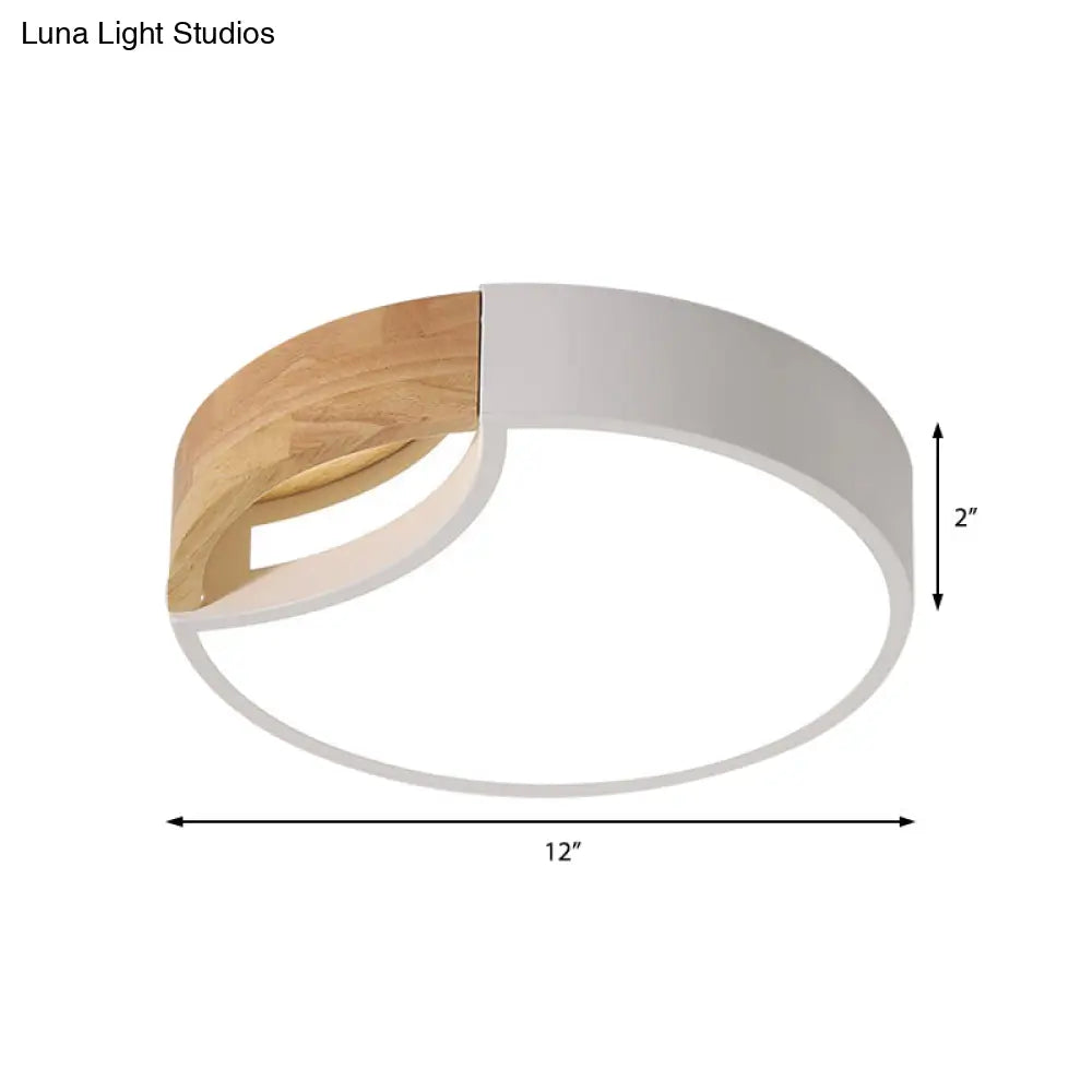 Nordic Iron Grey/White/Green Led Ceiling Light With Wood Grip - 12’/16’/19.5’ Wide