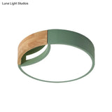 Nordic Iron Grey/White/Green Led Ceiling Light With Wood Grip - 12’/16’/19.5’ Wide