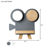 Nordic Iron Grey/White-Wood Led Wall Sconce With Rack - Shooting Camera