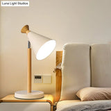 Nordic Iron Night Stand Light With Swivel Trumpet Shade - White Table Lighting Wood Stem 1 Head