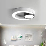 Nordic Iron Ring Flush Mounted Lamp - Black & White Led Ceiling Lighting (White/3 Color Light) /