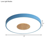 Nordic Iron Round Flush Mount Ceiling Light - 1 Head Pink/Blue/White Lighting Fixture For Bedroom