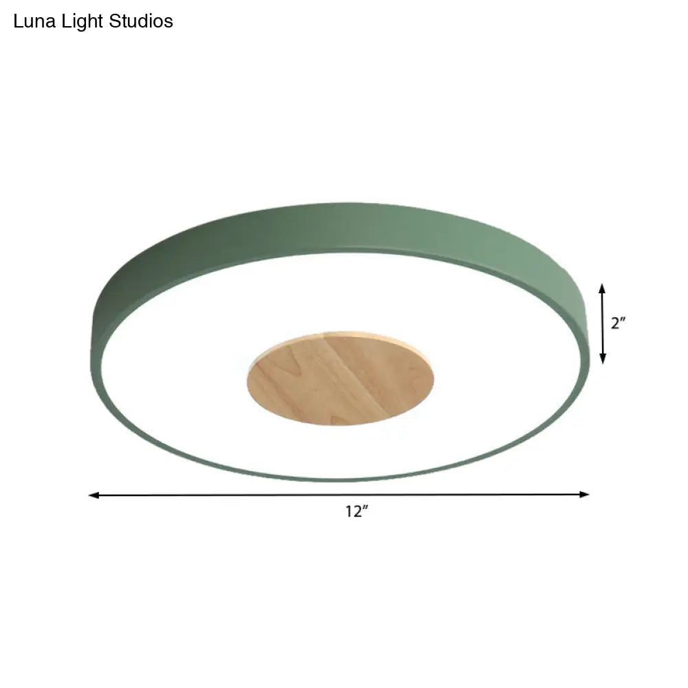 Nordic Iron Round Flush Mount Ceiling Light - 1 Head Pink/Blue/White Lighting Fixture For Bedroom