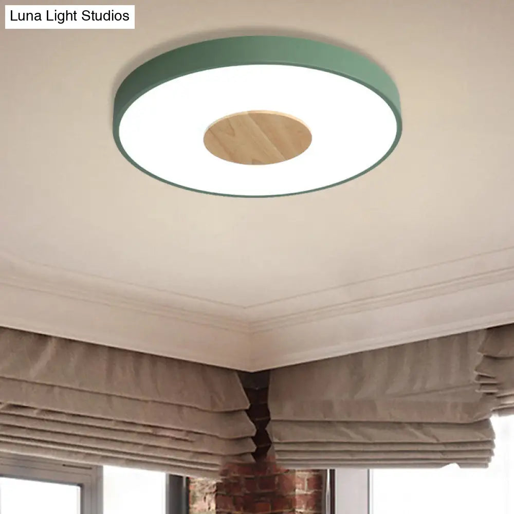 Nordic Iron Round Flush Mount Ceiling Light - 1 Head Pink/Blue/White Lighting Fixture For Bedroom