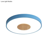 Nordic Iron Round Flush Mount Ceiling Light - 1 Head Pink/Blue/White Lighting Fixture For Bedroom