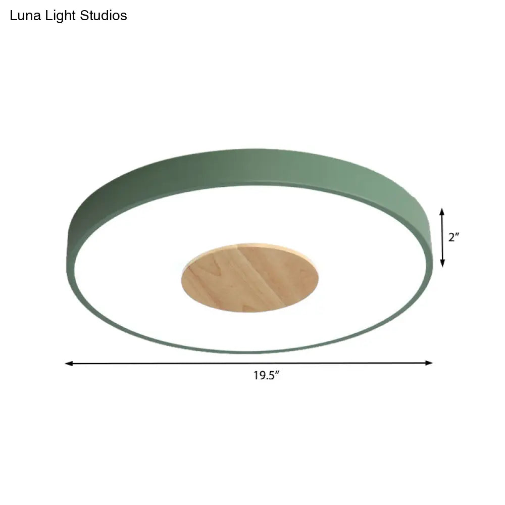 Nordic Iron Round Flush Mount Ceiling Light - 1 Head Pink/Blue/White Lighting Fixture For Bedroom