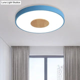 Nordic Iron Round Flush Mount Ceiling Light - 1 Head Pink/Blue/White Lighting Fixture For Bedroom