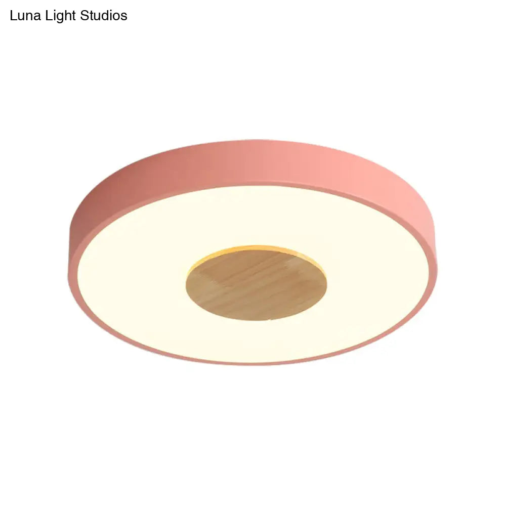 Nordic Iron Round Flush Mount Ceiling Light - 1 Head Pink/Blue/White Lighting Fixture For Bedroom
