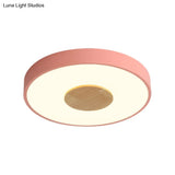 Nordic Iron Round Flush Mount Ceiling Light - 1 Head Pink/Blue/White Lighting Fixture For Bedroom