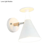 Nordic Iron Single Bulb Sconce Light - Rotatable Cone Wine Cup Wall Mounted Lamp With Wood Accent