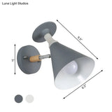Nordic Iron Single Bulb Sconce Light - Rotatable Cone Wine Cup Wall Mounted Lamp With Wood Accent