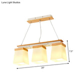 Nordic Island Chandelier - Square Shade Wooden Dining Room Light With 3/4 White Lights