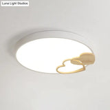 Nordic Led Acrylic Drum Flush Mount Ceiling Light With Heart Decor In Gray/White/Green