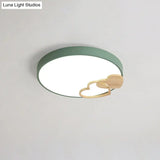 Nordic Led Acrylic Drum Flush Mount Ceiling Light With Heart Decor In Gray/White/Green