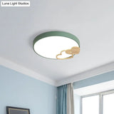 Nordic Led Acrylic Drum Flush Mount Ceiling Light With Heart Decor In Gray/White/Green