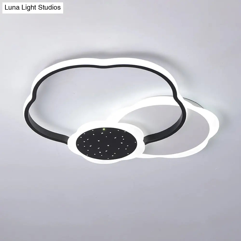 Nordic Led Acrylic Flush Mount Ceiling Lamp - Black/Pink Flower Design In Warm/White Light