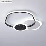 Nordic Led Acrylic Flush Mount Ceiling Lamp - Black/Pink Flower Design In Warm/White Light