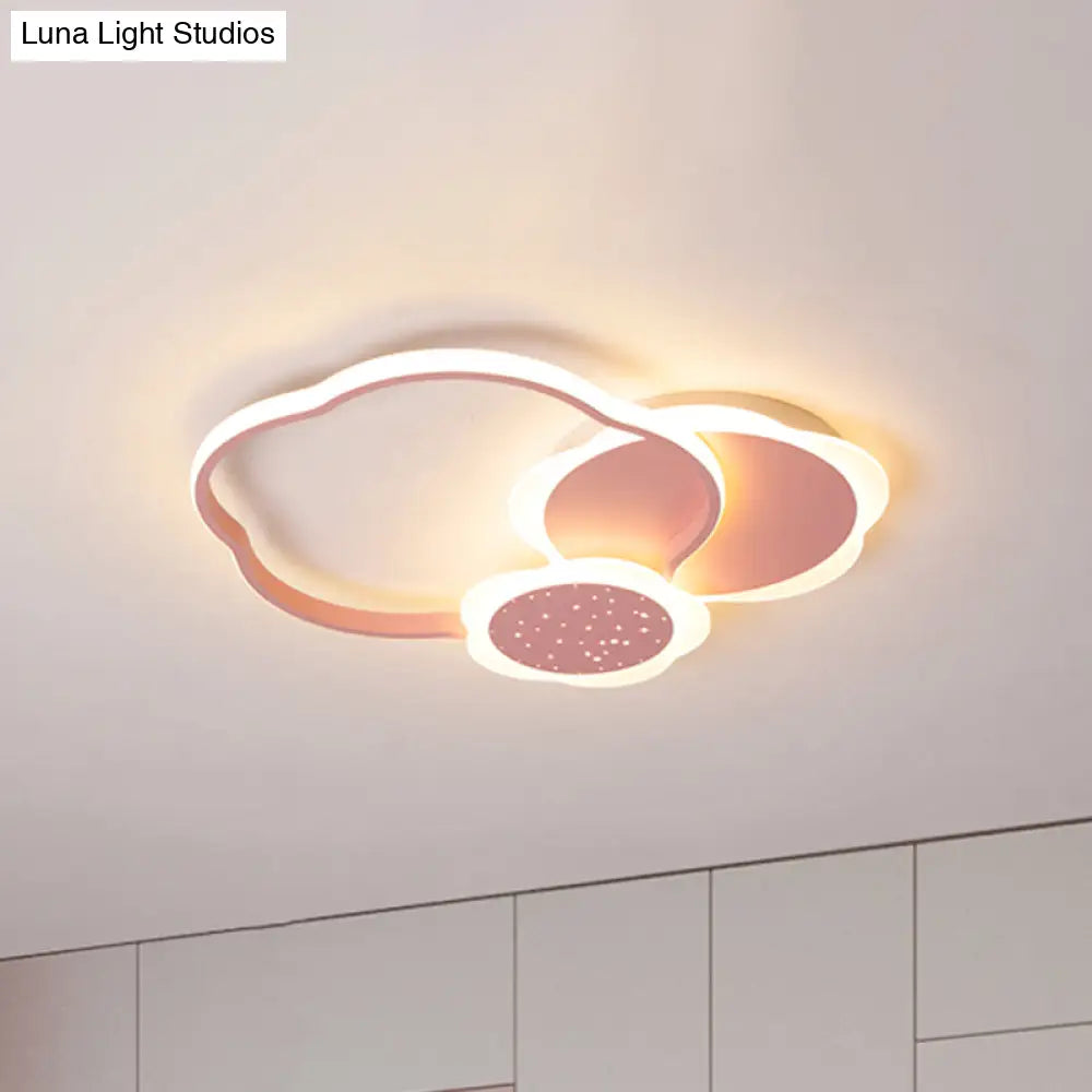 Nordic Led Acrylic Flush Mount Ceiling Lamp - Black/Pink Flower Design In Warm/White Light