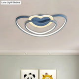 Nordic Led Ceiling Flush Light With Dual Loving Heart Frame In White Pink Or Blue Acrylic Shade