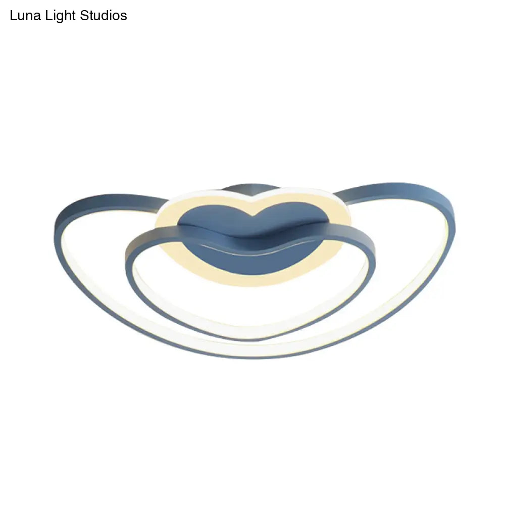 Nordic Led Ceiling Flush Light With Dual Loving Heart Frame In White Pink Or Blue Acrylic Shade