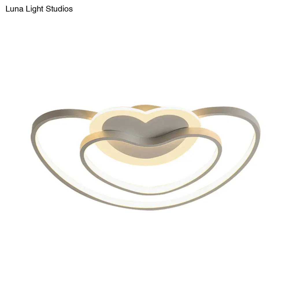 Nordic Led Ceiling Flush Light With Dual Loving Heart Frame In White Pink Or Blue Acrylic Shade