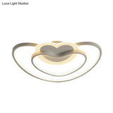Nordic Led Ceiling Flush Light With Dual Loving Heart Frame In White Pink Or Blue Acrylic Shade