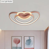Nordic Led Ceiling Flush Light With Dual Loving Heart Frame In White Pink Or Blue Acrylic Shade
