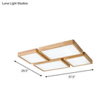 Nordic Led Ceiling Flushmount Lighting - Square/Rectangle/Checkered Wood Design Acrylic Shade