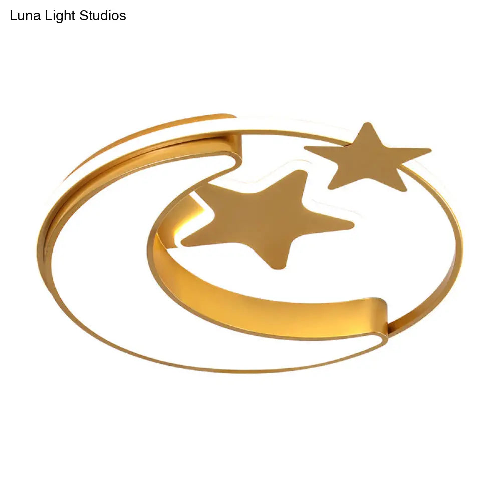 Nordic Led Ceiling Lamp For Children’s Bedroom With Star And Moon Design In Gold Pink Or Blue