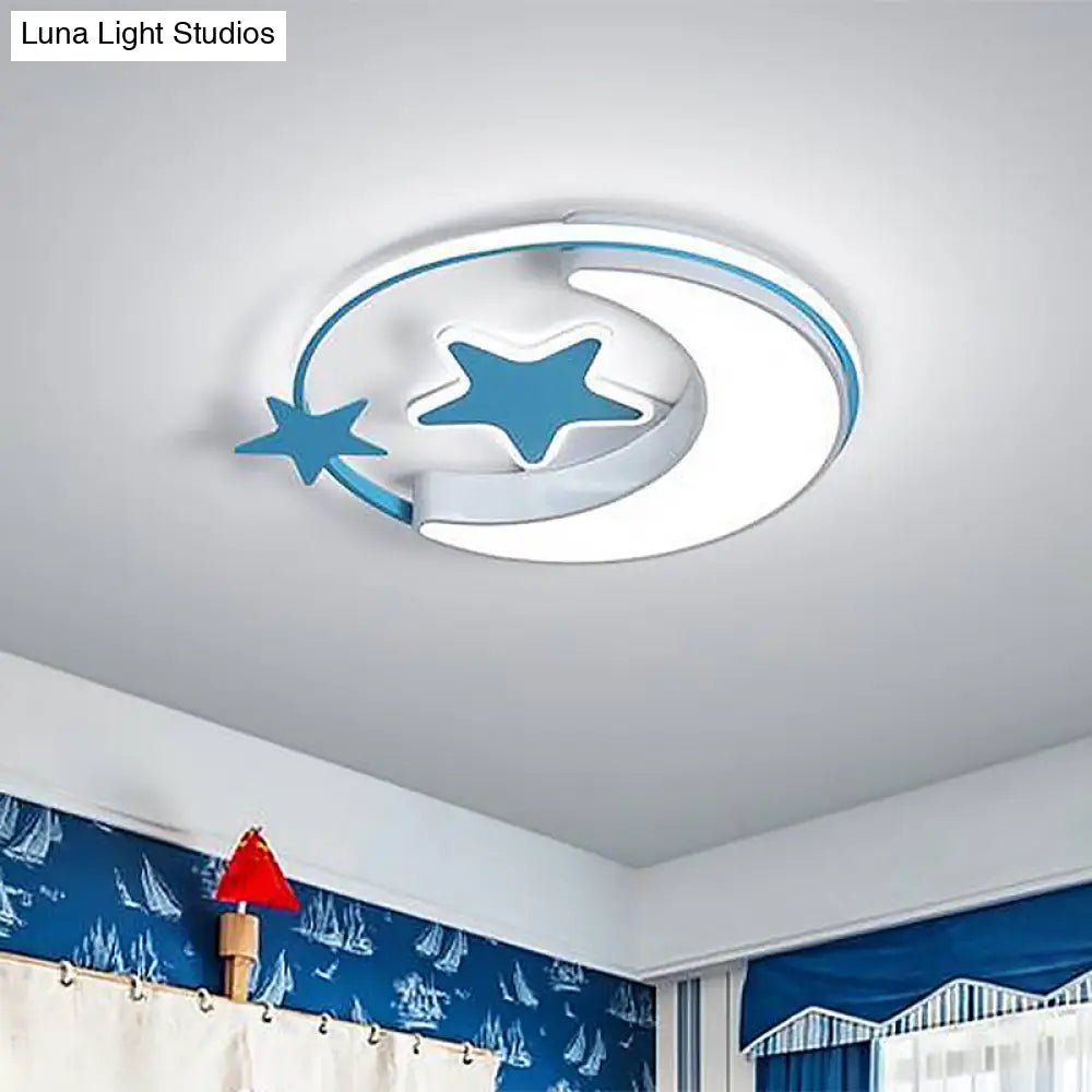 Nordic Led Ceiling Lamp For Children’s Bedroom With Star And Moon Design In Gold Pink Or Blue